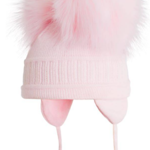 Pink Double Pom Pom Hat. Pink colour with large pom pom on the top and stitched design on the base.